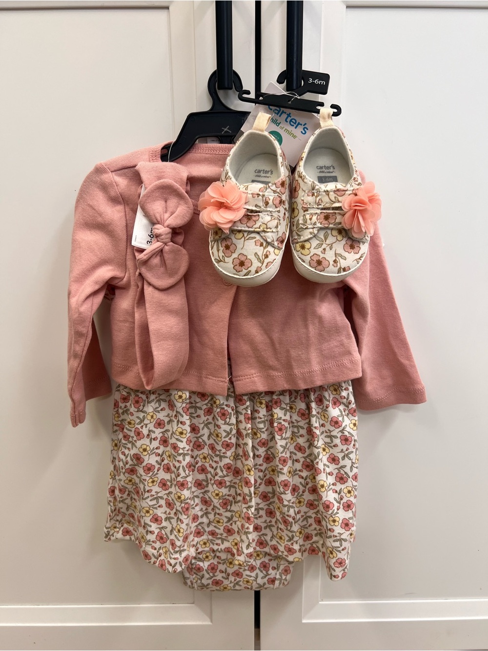 Carter's Pink Floral Dress and Cardigan Set with Flower-Accent Shoes